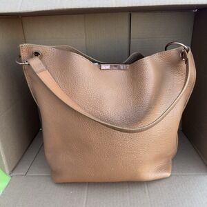 Ted Baker London Leather Pebbled Tote Bag w/ Detachable Pouch Tan Brown